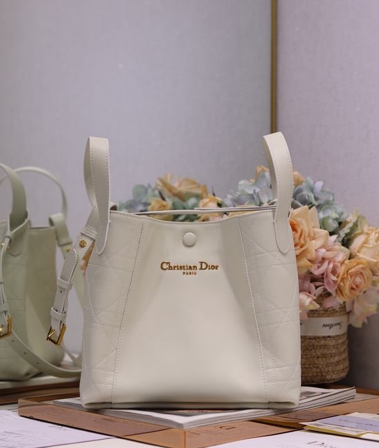 Christian Dior CD Signature White Medium Bucket Bag 2366