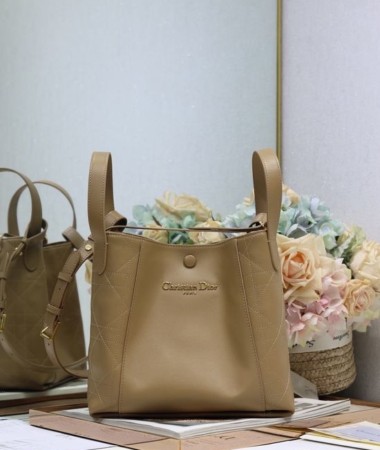 Christian Dior CD Signature Medium Deep Apricot Leather Bucket Bag 2366