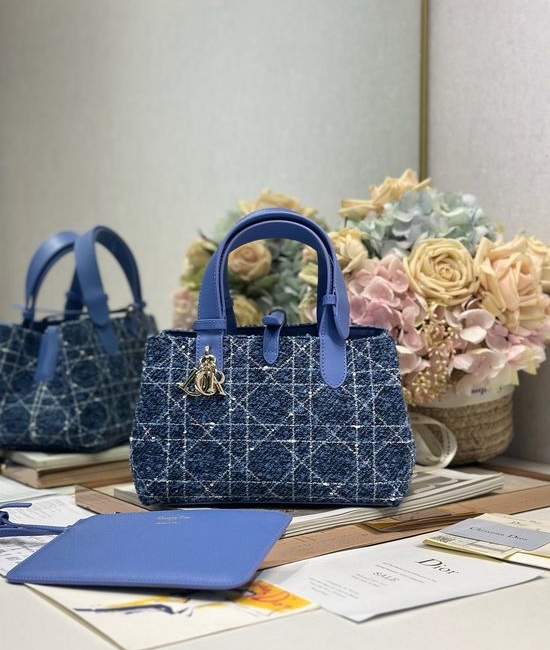 Christian Dior CD Christian Dior CD Toujours Blue Tweed Leather Small Bag 1188