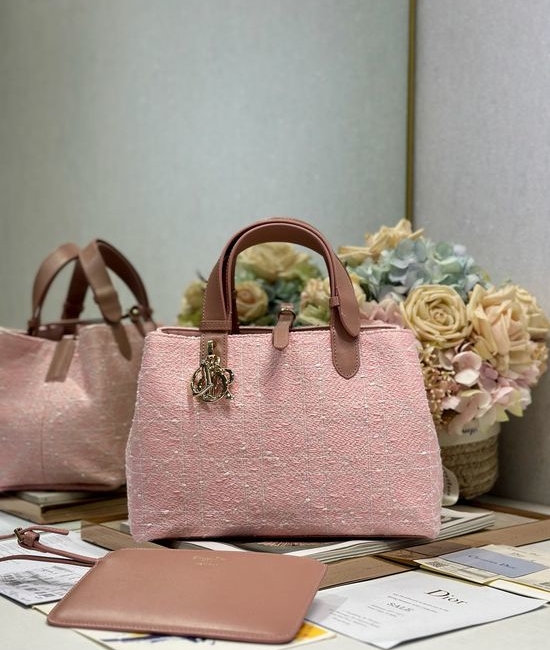Christian Dior CD Toujours Medium Pink Tweed Bag 1188