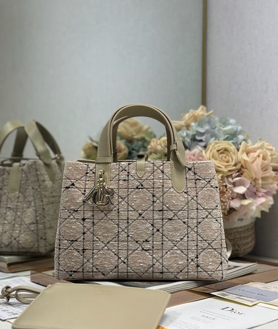 Christian Dior CD Toujours Tweed Beige Medium Bag 1188