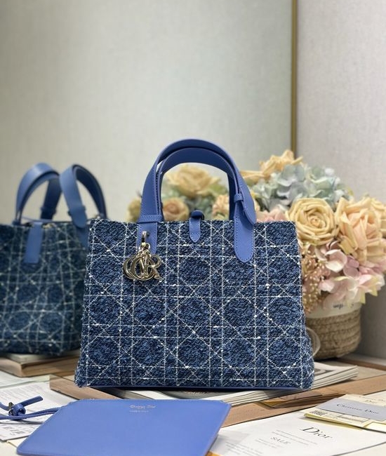 Christian Dior CD Toujours Tweed Blue Medium Bag 1188