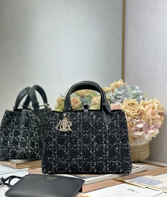 Christian Dior CD Toujours Tweed Black Medium Bag 1188