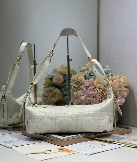 Christian Dior CD D-Journey White Wrinkle Leather Bag 2417