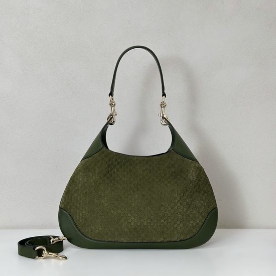 Gucci Green Suede Embossed Satchel 834981