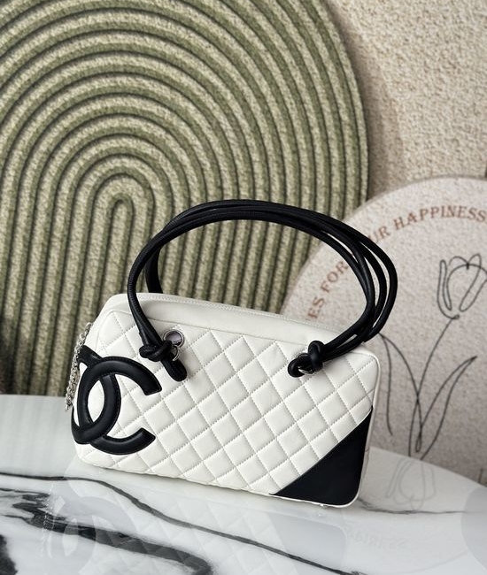 Chanel Cambon Pillow Bag White With Black Trim 3327