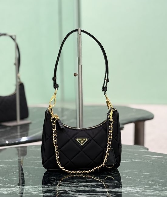 Prada Quilted Nylon Hobo Handbag with Adjustable Strap 1BC204