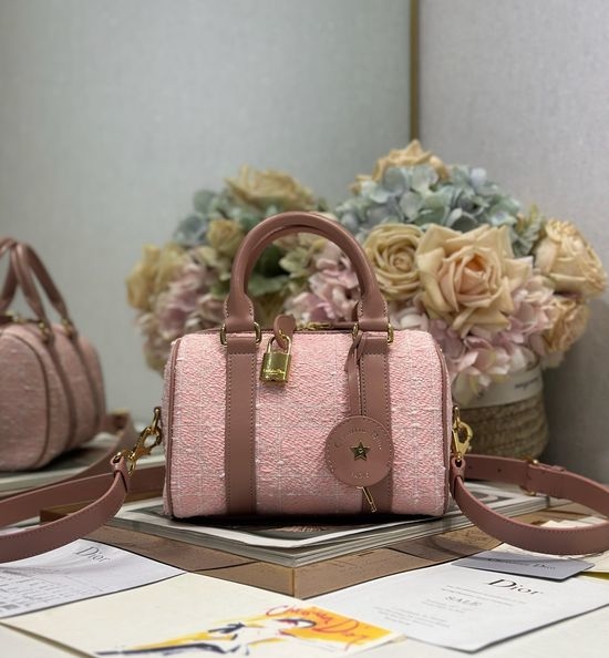 Christian Dior CD Groove Pink Tweed Handbag 1365