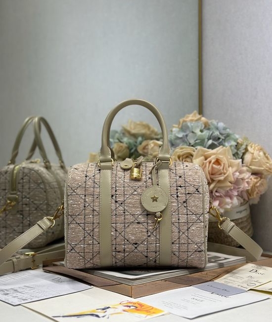 Christian Dior CD Groove 25 Beige Tweed Handbag 1365