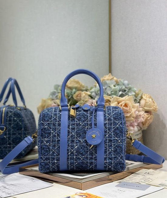 Christian Dior CD Groove 25 Blue Tweed Handbag 1365