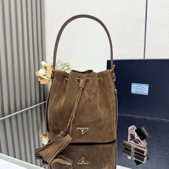 Prada Suede Leather Bucket Bag 1BE079