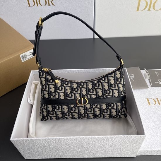 Christian Dior CD 30 Montaigne Cigale Handbag Blue Obique S2381