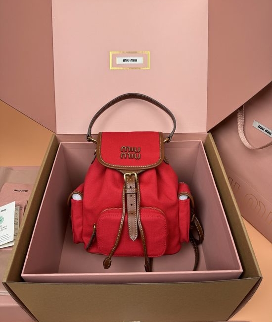 Miu Miu Canvas Leather Multi-Pocket Backpack 5BZ043