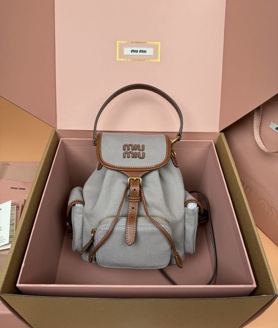 Miu Miu Canvas Leather Multi-Pocket Backpack 5BZ043
