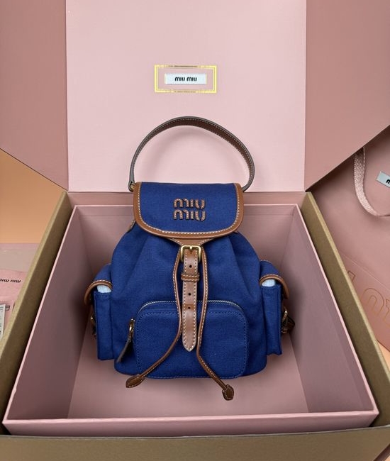 Miu Miu Campus Style Canvas and Leather Backpack Blue _5BZ043
