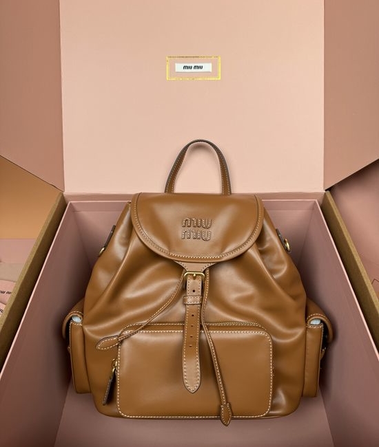 Miu Miu Campus Style Leather Backpack Cognac _5BZ042