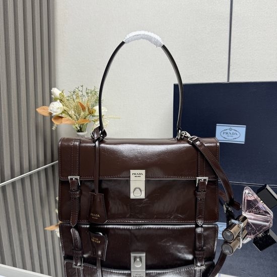 Prada Brown Leather Pen Case Bag 1BN026