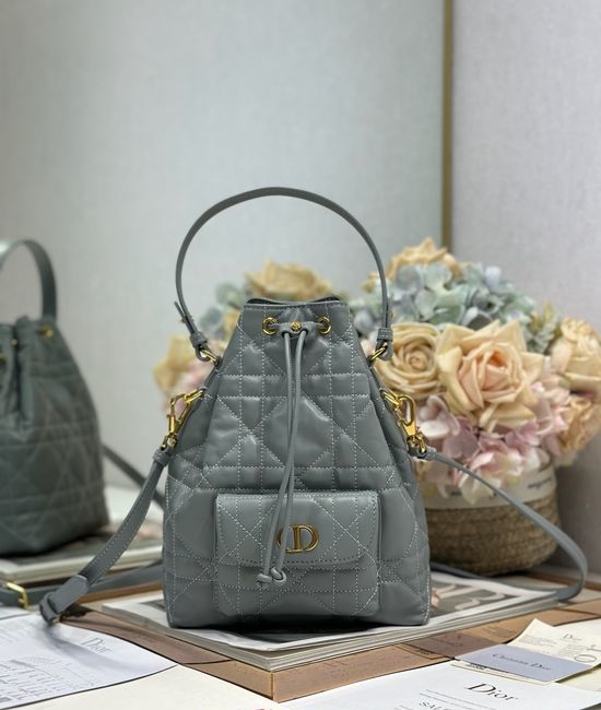 Christian Dior CD Caro Gray Quilted Bucket Bag 3372