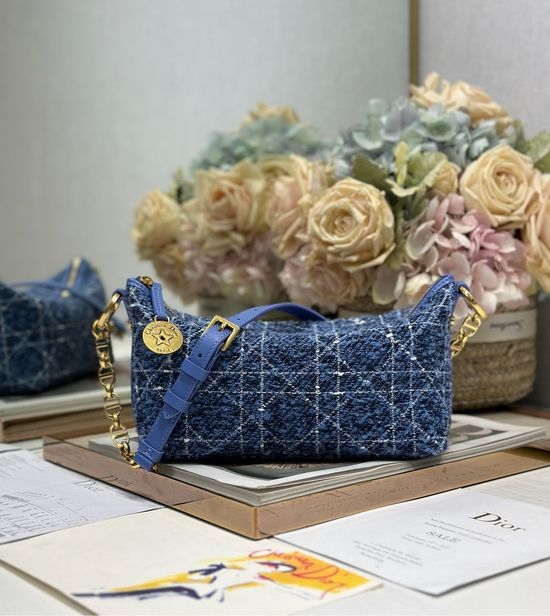 Christian Dior CD Christian Dior CDstar Hobo Blue Tweed Chain Bag 3202