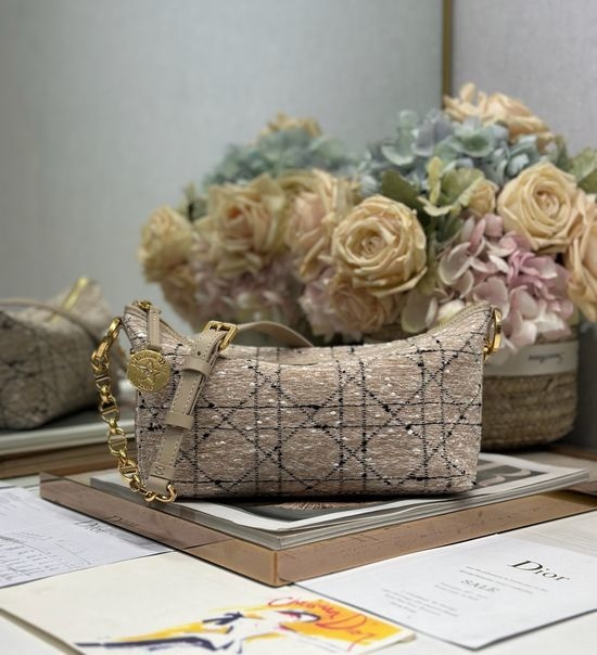 Christian Dior CD Christian Dior CDstar Hobo Beige Tweed Chain Bag 3202