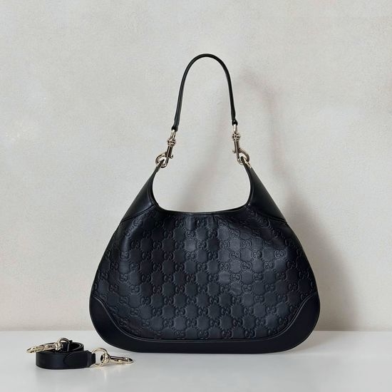 Gucci Black Leather Embossed Satchel 834981