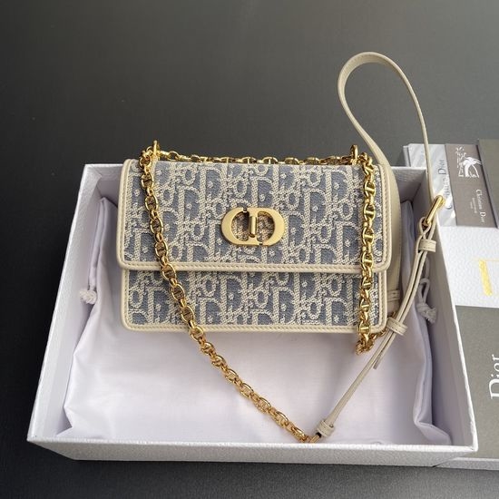 Christian Dior CD Miss Caro Blue Oblique Embroidery Bag S5169