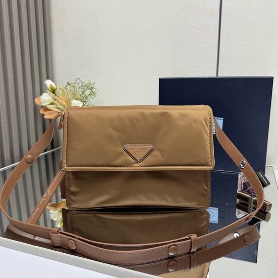 Prada Messenger Nylon Leather Trim Bag 1BD255