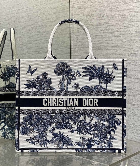 Christian Dior CD Tote Dark Blue Embroidery Bag 8001