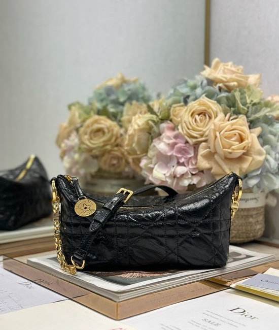 Christian Dior CD Christian Dior CDstar Hobo Black Glazed Leather 3202