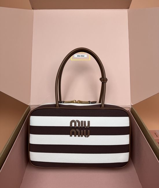 Miu Miu Beau Canvas Large Leather Trimmed Tote Bag 5BB163