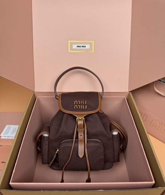 Miu Miu Canvas and Calfskin Backpack Multi Pocket Design 5BZ043