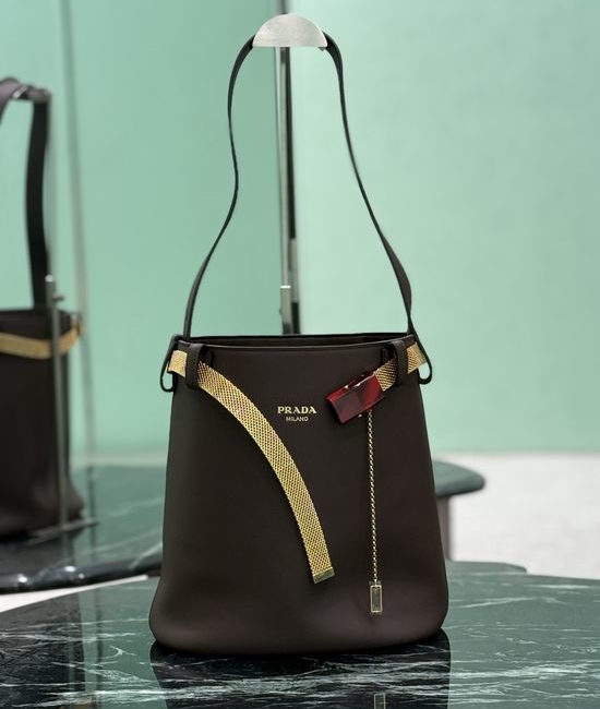 Prada Buckle Bag Mesh Bucket Bag 1BE085
