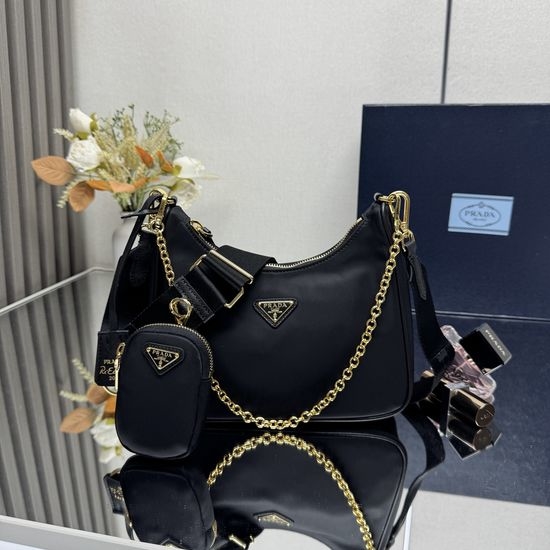 Prada Nylon Hobo Chain Convertible Shoulder Bag 1BH204