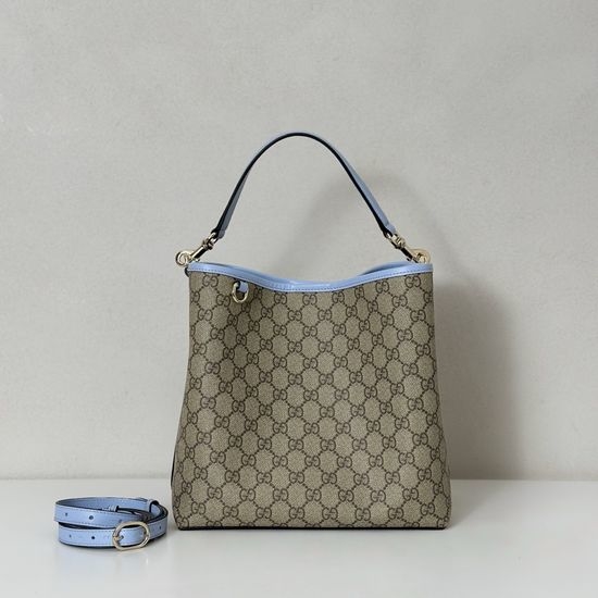 Gucci Classic Leather Handbag Brown Light Blue 815103