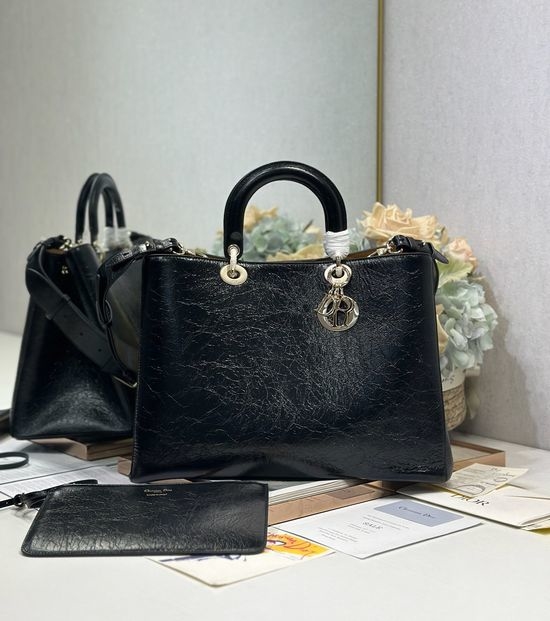 Christian Dior CD Christian Dior CDToujours Black Crinkled Large Handbag 1188