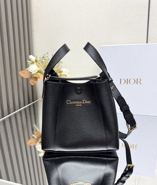 Christian Dior CD Signature Water Bucket Bag Black Leather M2840