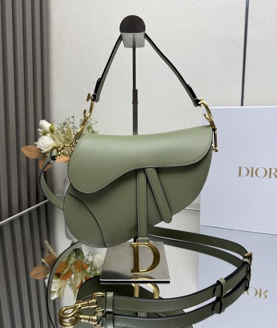 Christian Dior CD Saddle Bag Epsom Cream Green 93271
