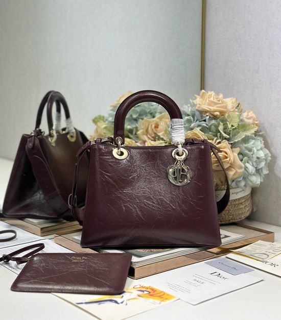 Christian Dior CD Christian Dior CDToujours Burgundy Crinkled Medium Handbag 1188