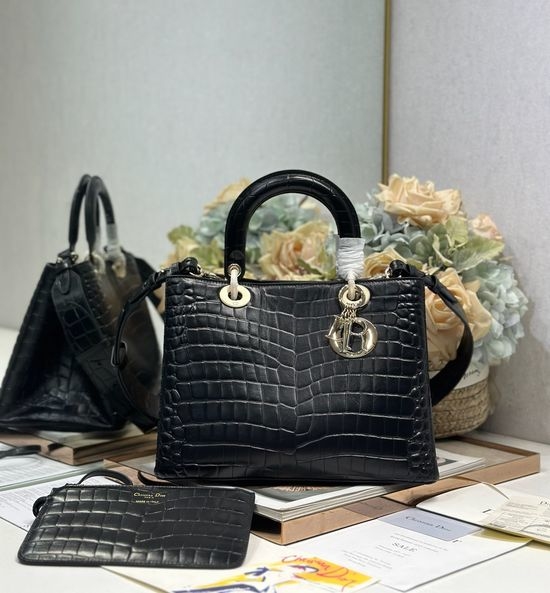 Christian Dior CD Christian Dior CD Toujours Black Crocodile Pattern Medium Bag 2833