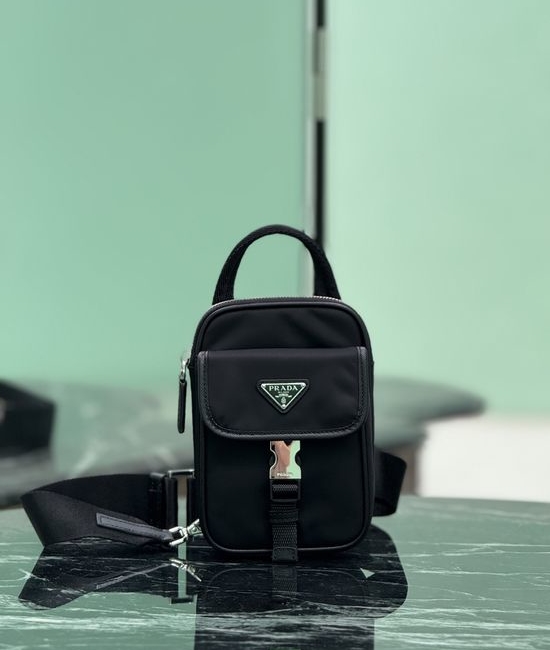 Prada Saffiano Leather Nylon Phone Crossbody Bag 2ZH194