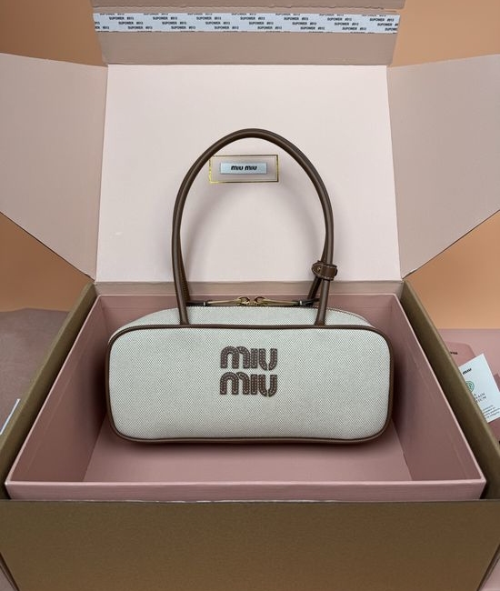 Miu Miu Beau Canvas Handbag Leather Trim 5BB173