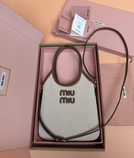 Miu Miu IVY Canvas Leather Tote Crossbody Bag 5BG281