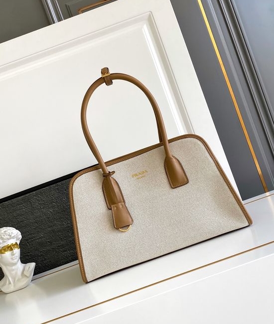 Prada Oversize Leather Linen Blend Tote Bag 1BG572