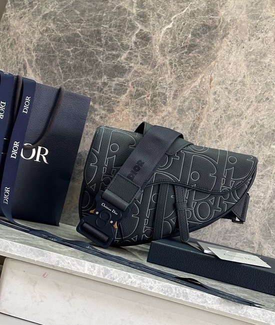 Christian Dior CD Saddle Bag Navy Blue Leather 1ADPO093LGP_93305