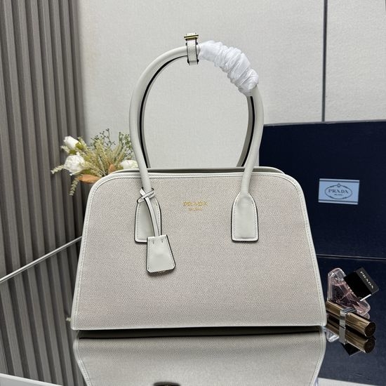 Prada Oversized Linen-Blend Tote Bag with Leather 1BG572