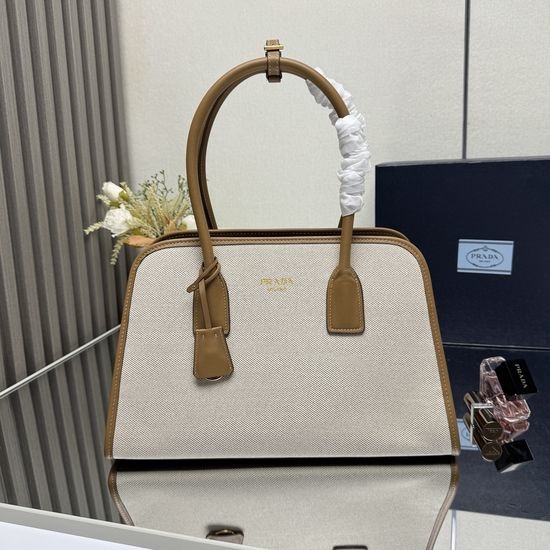Prada Oversized Linen-Blend Tote Bag with Leather 1BG572