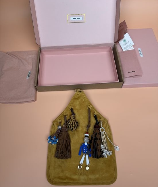 Miu Miu Suede Leather Tote Bag Tassel Decor 5BA295