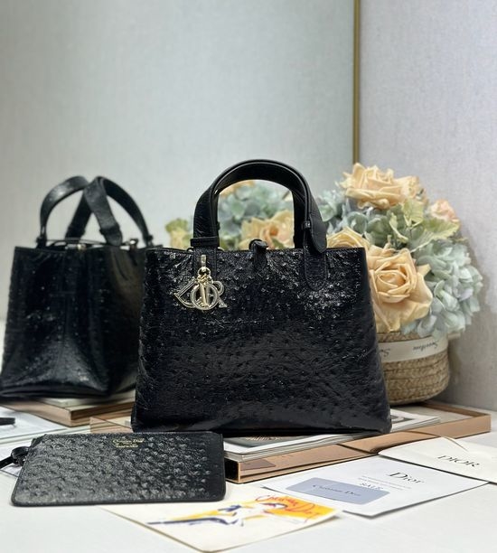 Christian Dior CD Christian Dior CDToujours Ostrich Pattern Handbag 1188