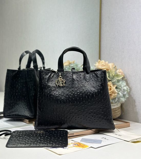 Christian Dior CD Toujours Ostrich Pattern Handbag 1188