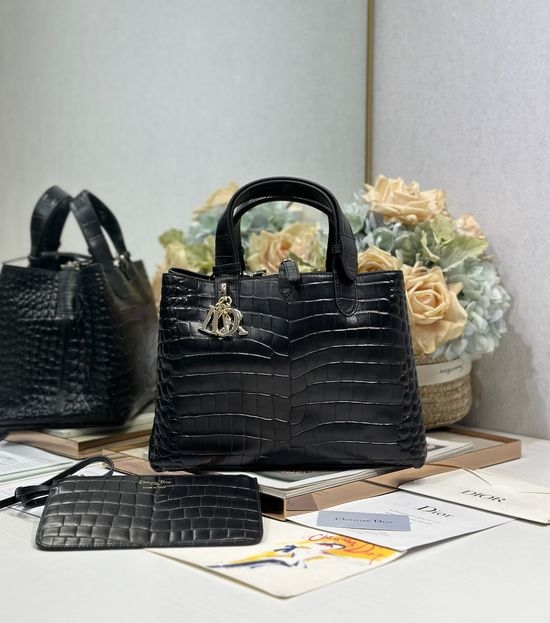 Christian Dior CD Toujours Crocodile Pattern Handbag 1188